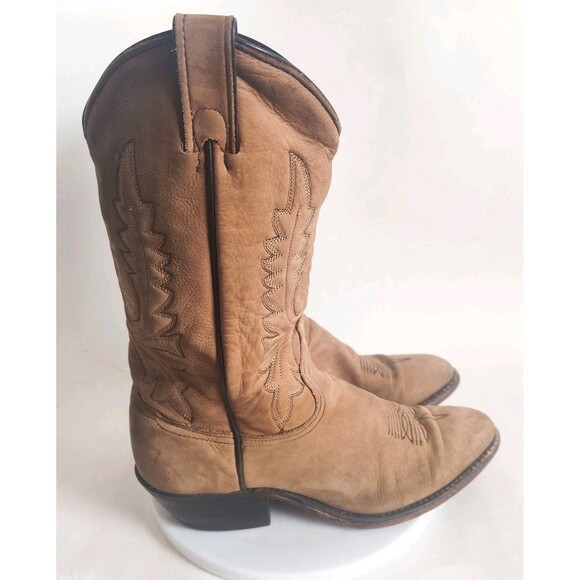 Vintage Abilene Western Cowboy Cowgirl Boots Nubuck Block Heel 8 Camel T… - Picture 2 of 13
